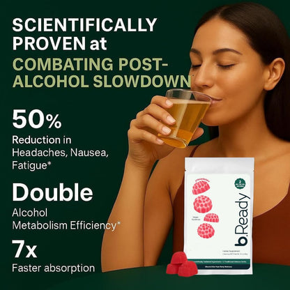 b.Ready Morning Recovery Gummies – Travel, Jet Lag & Post-Celebration Wellness (Strawberry Vegan)