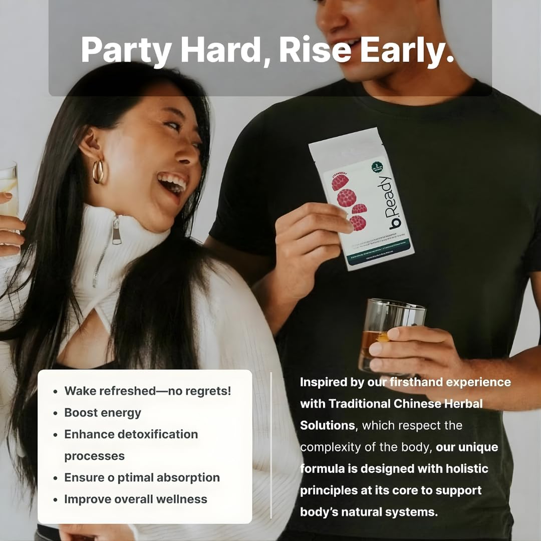 b.Ready Morning Recovery Gummies – Travel, Jet Lag & Post-Celebration Wellness (Strawberry Vegan)