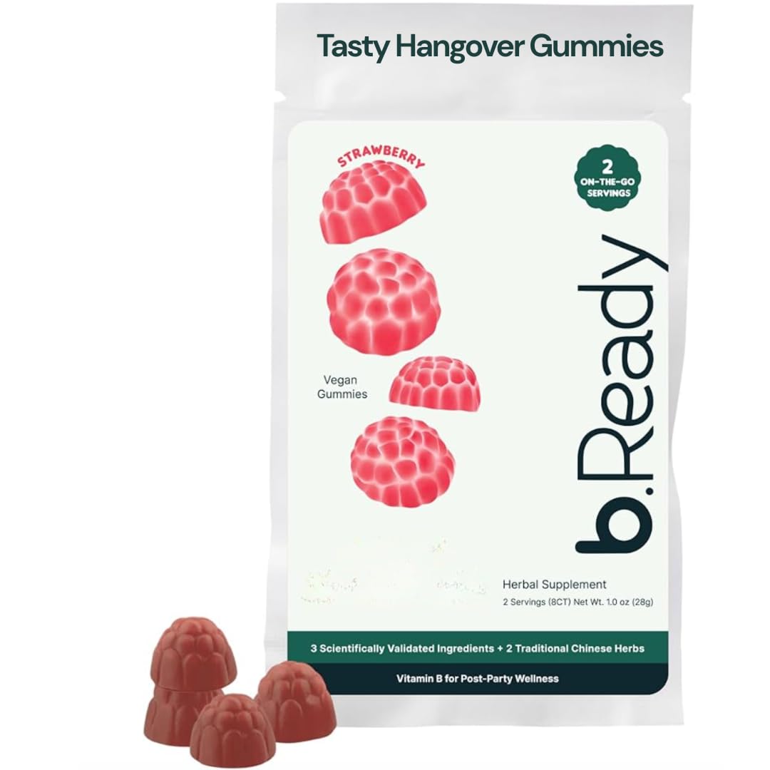 b.Ready Morning Recovery Gummies – Travel, Jet Lag & Post-Celebration Wellness (Strawberry Vegan)