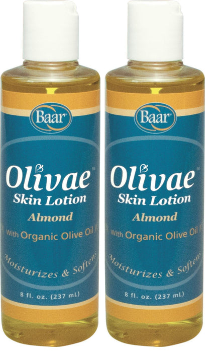 Baar Olivae Skin Lotion & Massage Oil, 8 oz (Pack of 2) – Almond Scent & Cold-Pressed Olive Oil