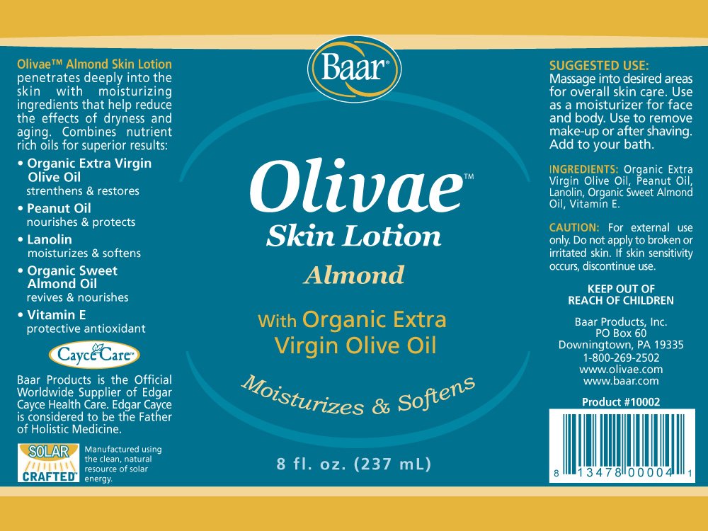 Baar Olivae Skin Lotion & Massage Oil, 8 oz (Pack of 2) – Almond Scent & Cold-Pressed Olive Oil