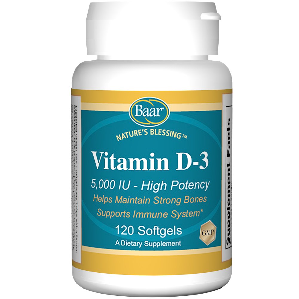 Baar Vitamin D-3 Softgels 5,000 IU | 120 Softgels | Immune & Bone Support
