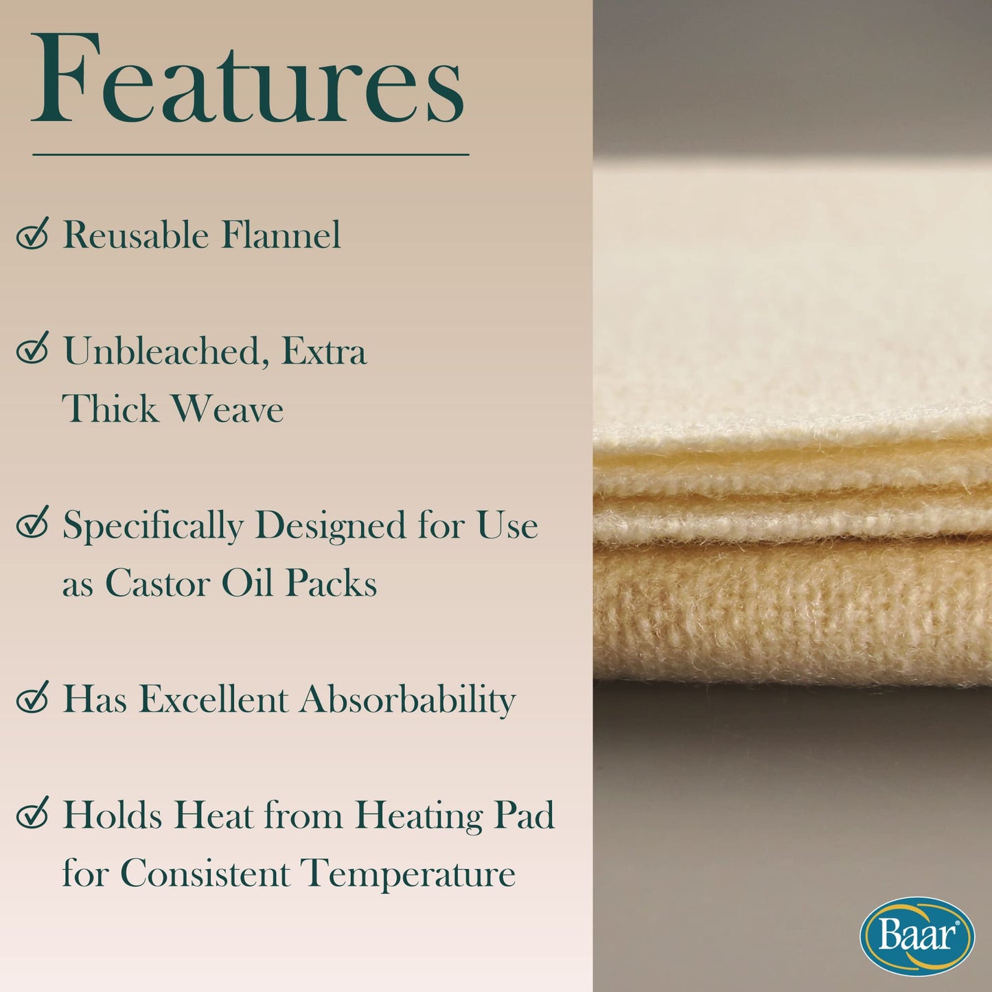 Baar Products - Wool Flannel for Castor Oil packs 1 pkt [Health and Beauty]