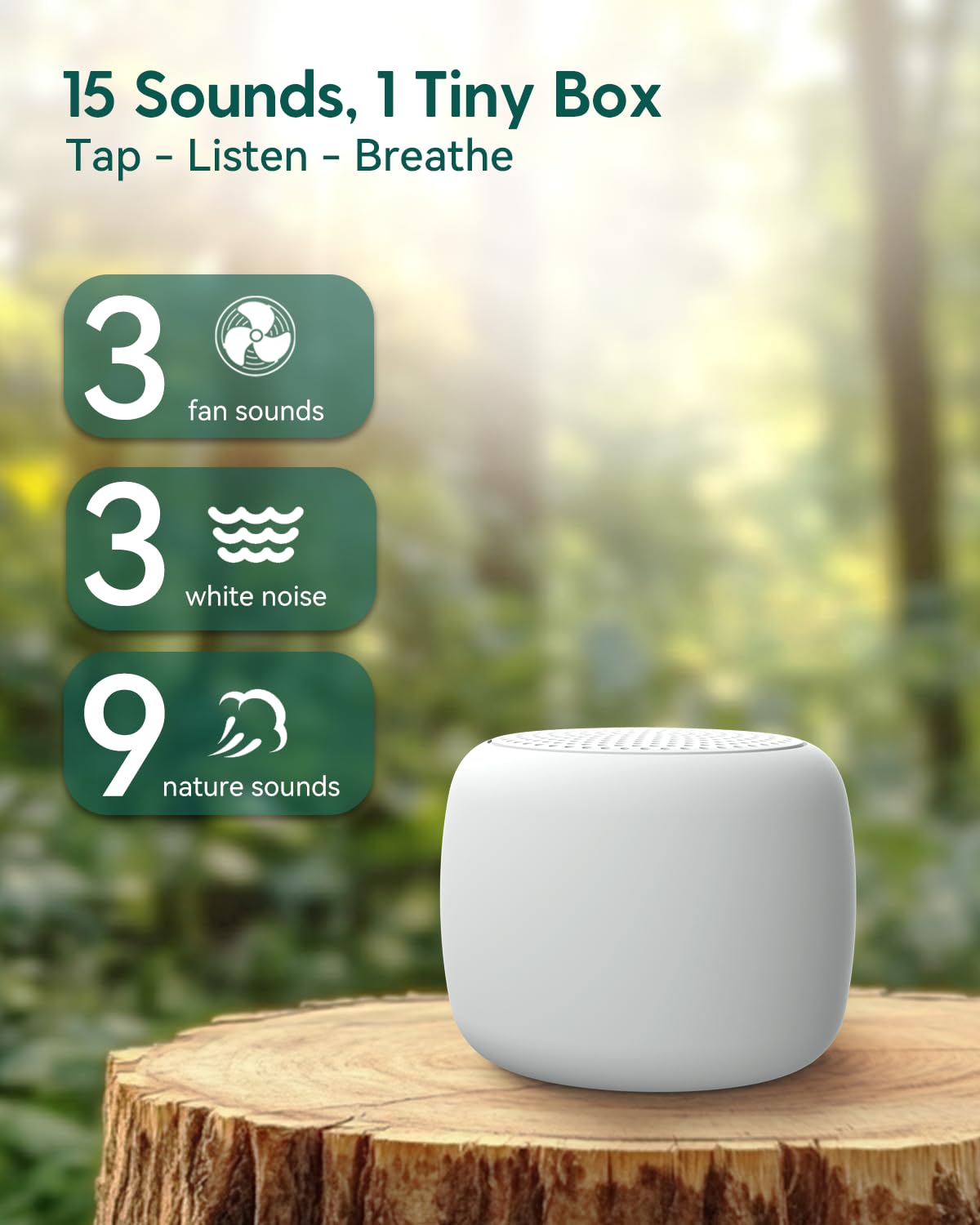 BABELIO Pocket White Noise Machine | 15 Non-Looping Sounds, Timer & Memory, Travel Mini