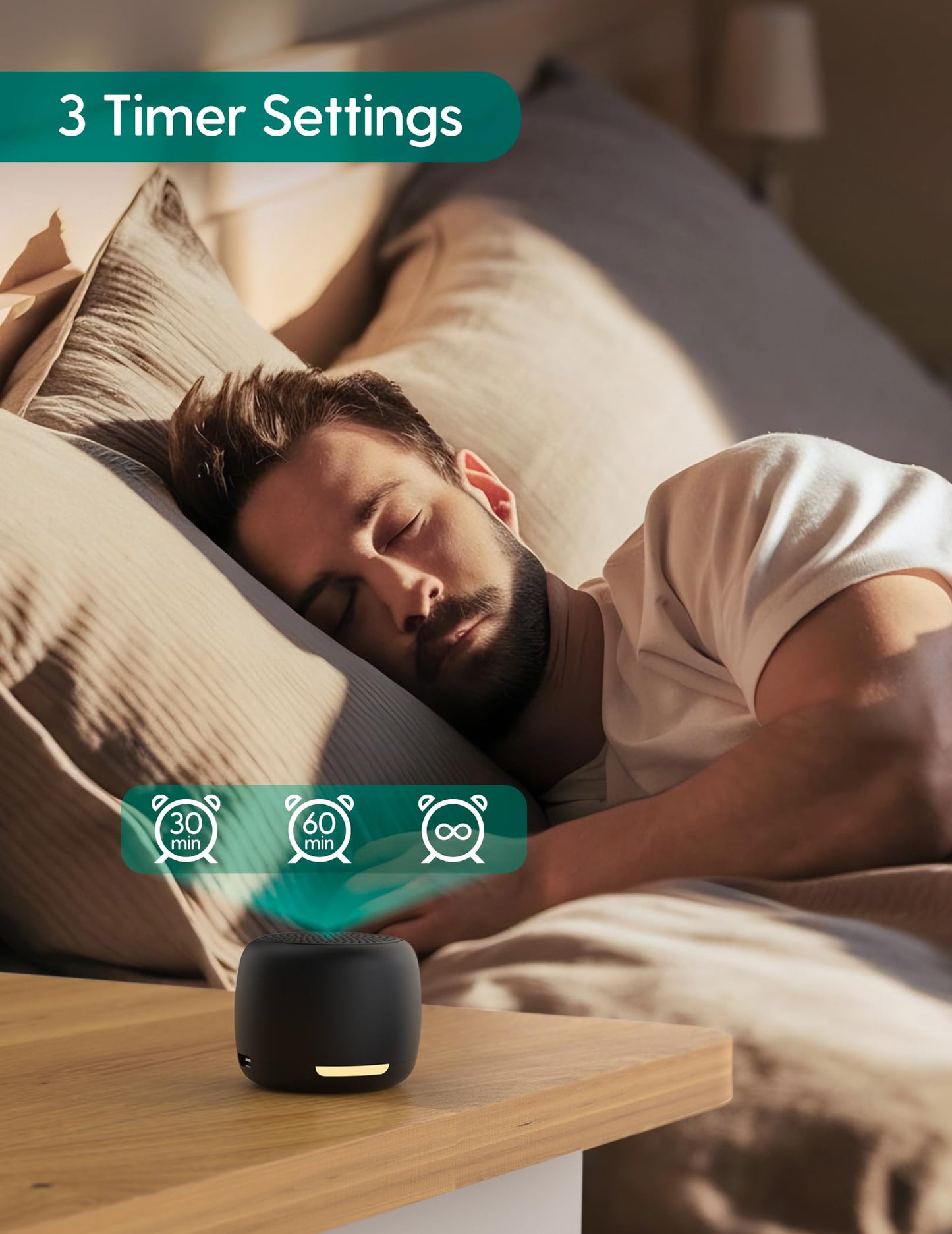 BABELIO White Noise Sound Machine with Night Light | Portable Sleep Aid, 15 Sounds, Timer & Memory