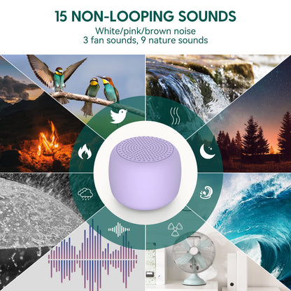 BABELIO White Noise Machine Mini – 15 Non-Looping Sounds | Pocket-Sized Purple