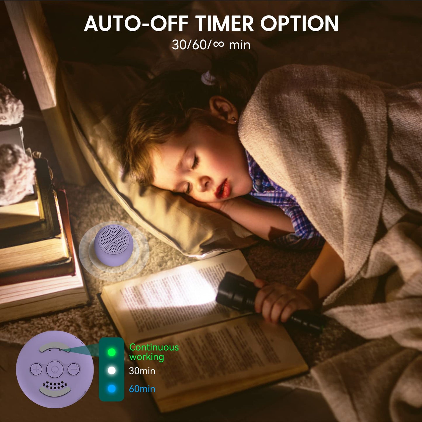 BABELIO White Noise Machine Mini – 15 Non-Looping Sounds | Pocket-Sized Purple