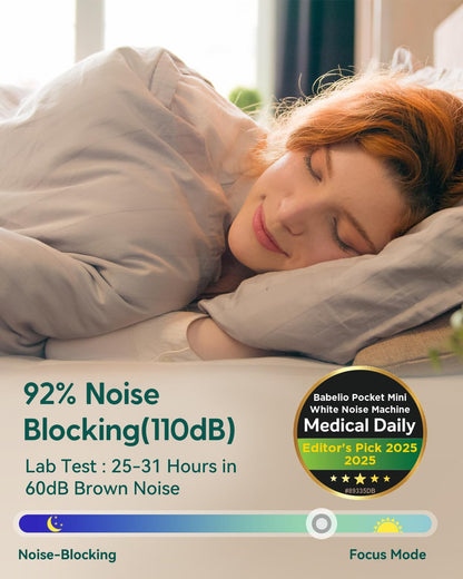 BABELIO Pocket White Noise Machine | 15 Non-Looping Sounds, Timer & Memory, Travel Mini