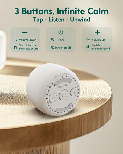 BABELIO Pocket White Noise Machine | 15 Non-Looping Sounds, Timer & Memory, Travel Mini