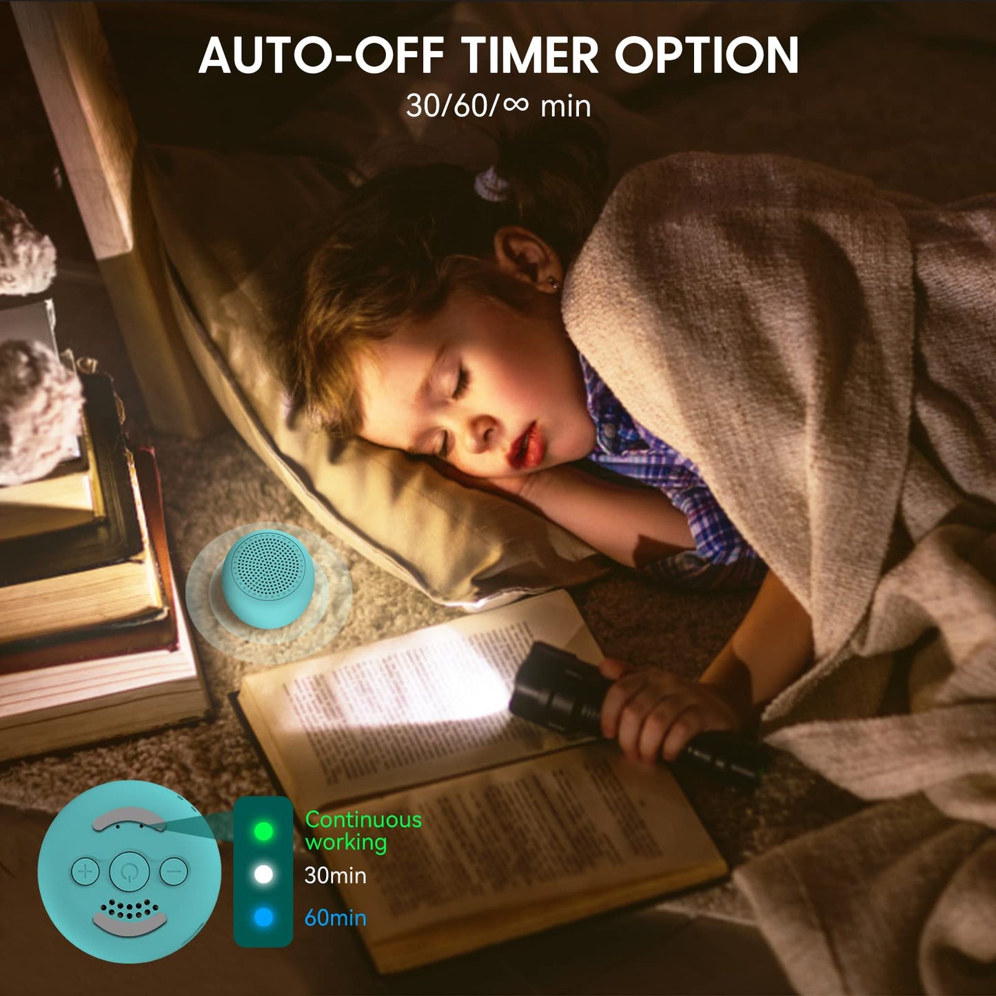 BABELIO White Noise Sound Machine – Pocket Cyan, 15 Non-Looping Sounds, Timer, Travel-Friendly