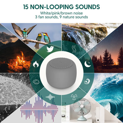 BABELIO White Noise Sound Machine – Pocket-Sized, 15 Non-Looping Sounds, Gray