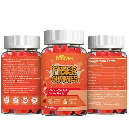 Babivek Fiber Gummies – Dietary Fiber for Digestive Health | Vegan, Gluten-Free, 60 Count