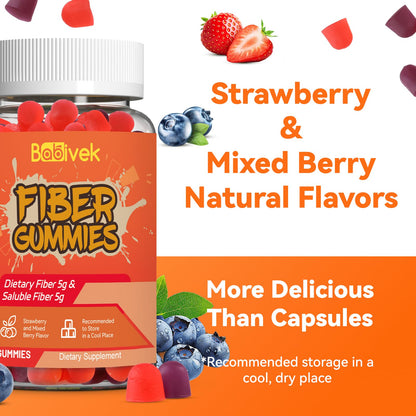 Babivek Fiber Gummies – Dietary Fiber for Digestive Health | Vegan, Gluten-Free, 60 Count