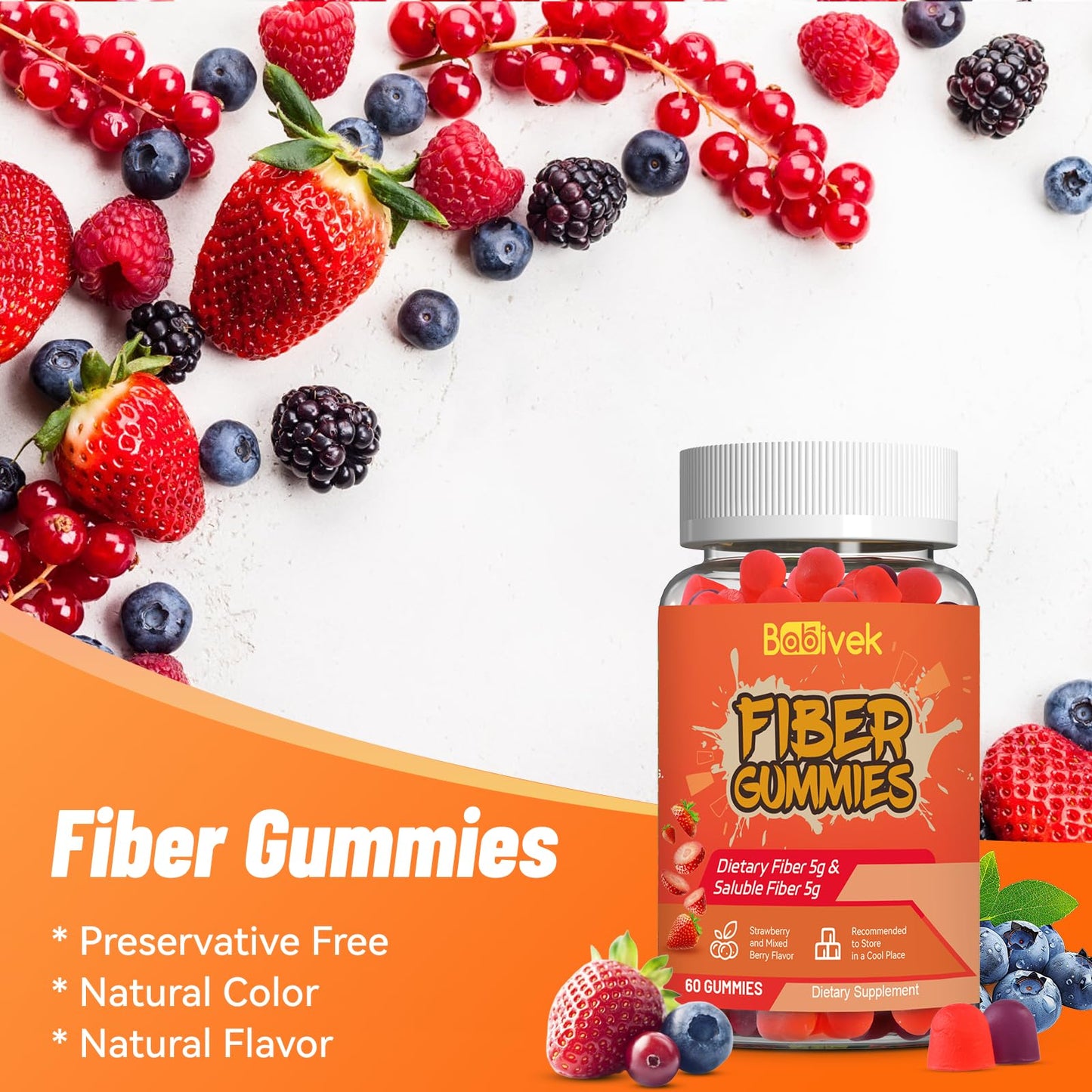 Babivek Fiber Gummies – Dietary Fiber for Digestive Health | Vegan, Gluten-Free, 60 Count