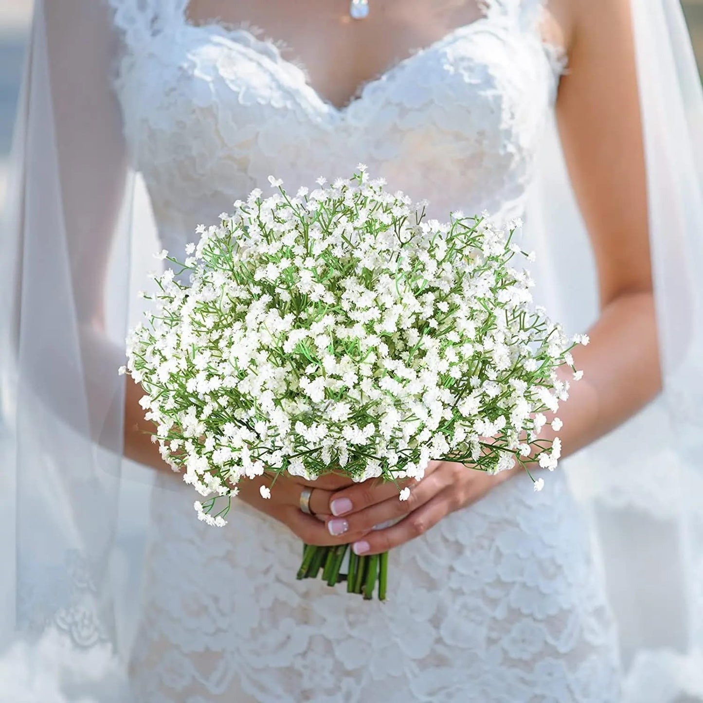 15 Pcs Baby's Breath Artificial Flowers – Real Touch White Gypsophila for Wedding Decor