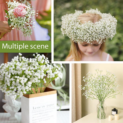 15 Pcs Baby's Breath Artificial Flowers – Real Touch White Gypsophila for Wedding Decor