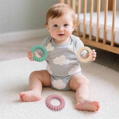 Baby Teether Toys - Silicone Teether Rings with Rattle (3 Pack)