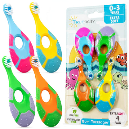 Baby Toothbrush 12+ Months - Toddler Soft Bristles 4-Pack (Multi-Color)