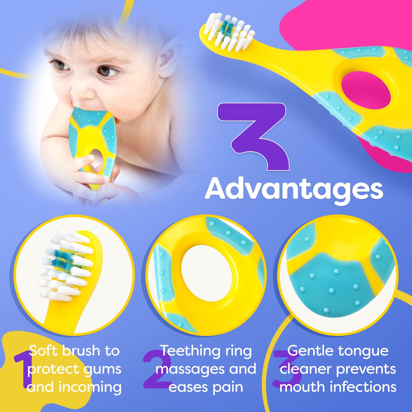 Baby Toothbrush 12+ Months - Toddler Soft Bristles 4-Pack (Multi-Color)