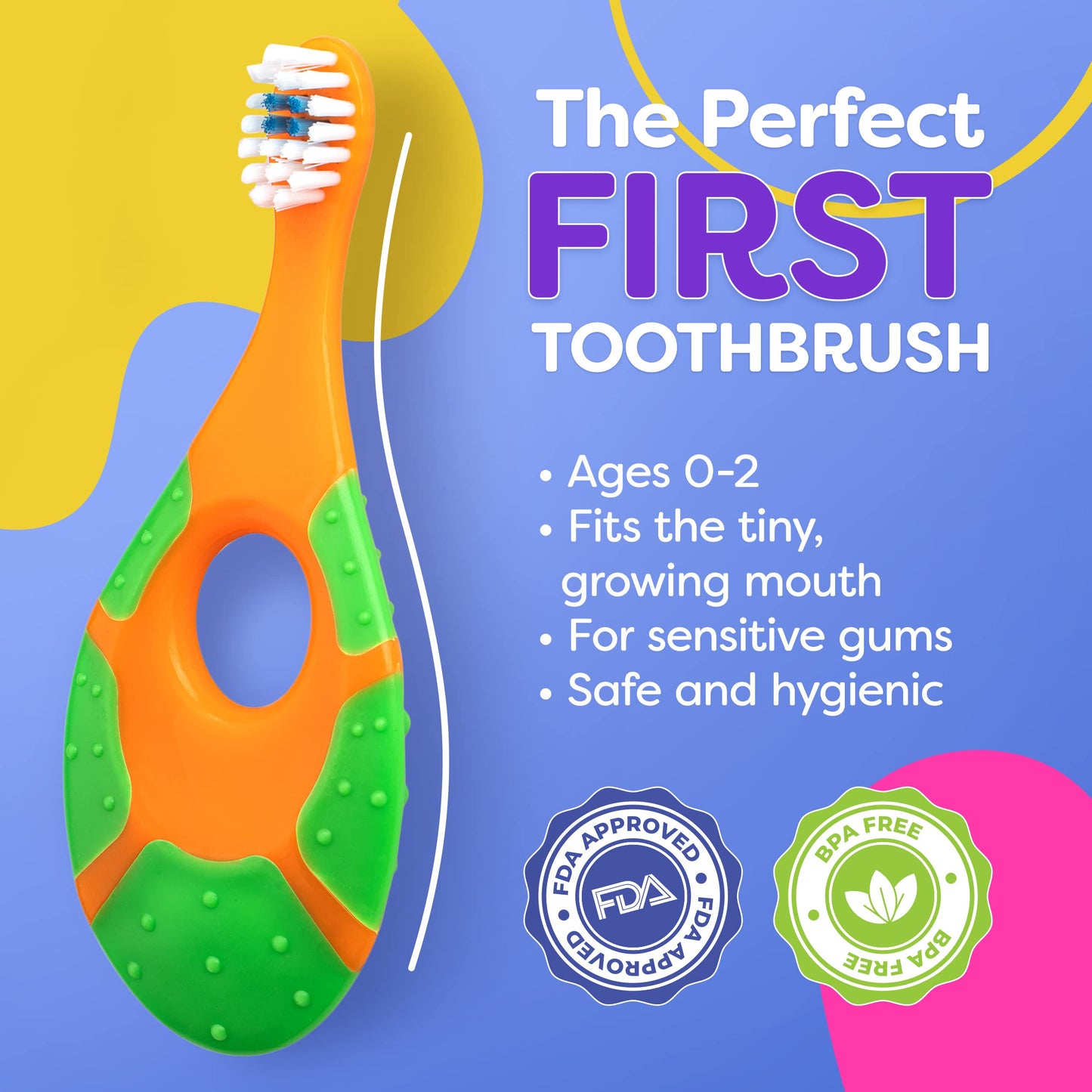 Baby Toothbrush 12+ Months - Toddler Soft Bristles 4-Pack (Multi-Color)