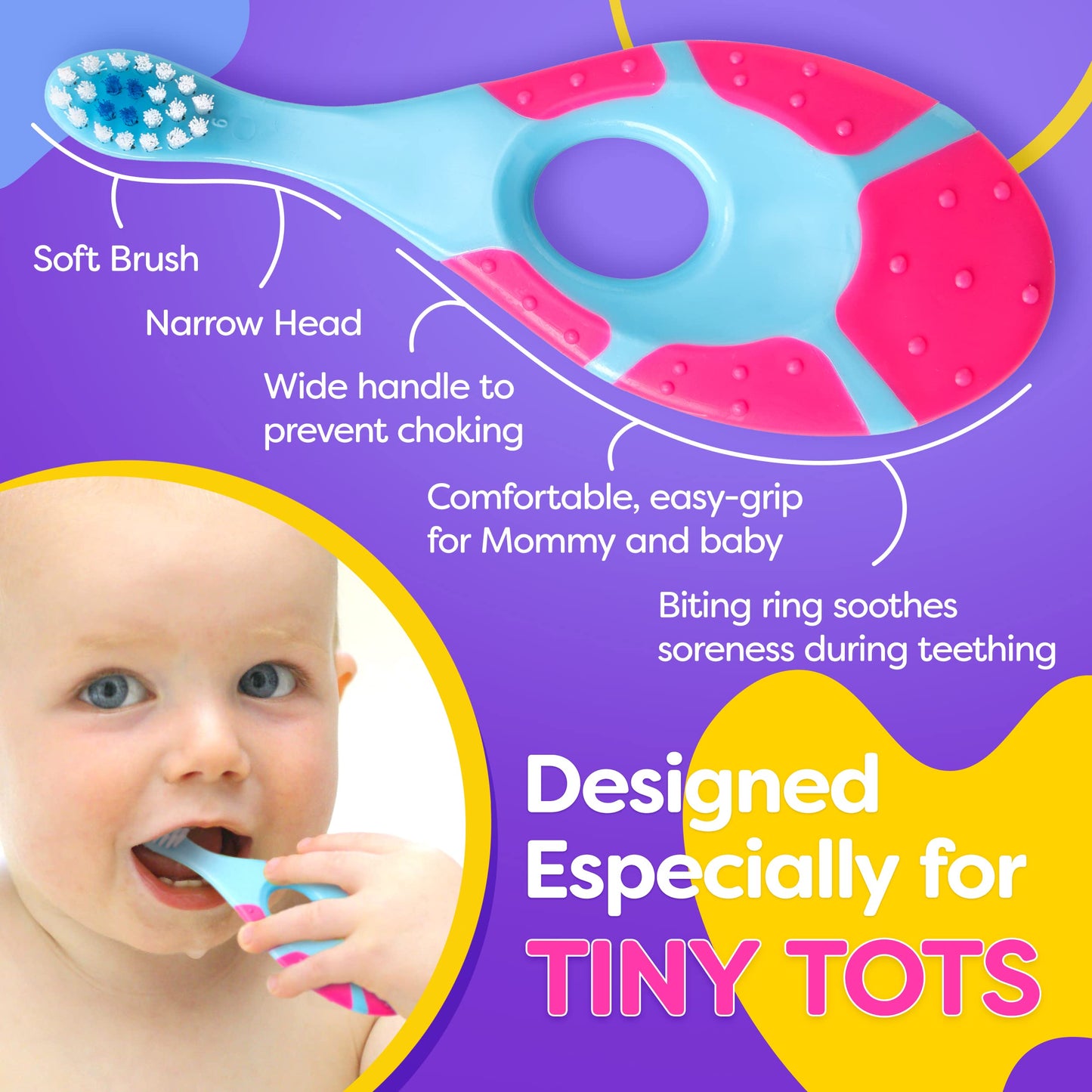 Baby Toothbrush 12+ Months - Toddler Soft Bristles 4-Pack (Multi-Color)