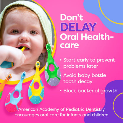 Baby Toothbrush 12+ Months - Toddler Soft Bristles 4-Pack (Multi-Color)