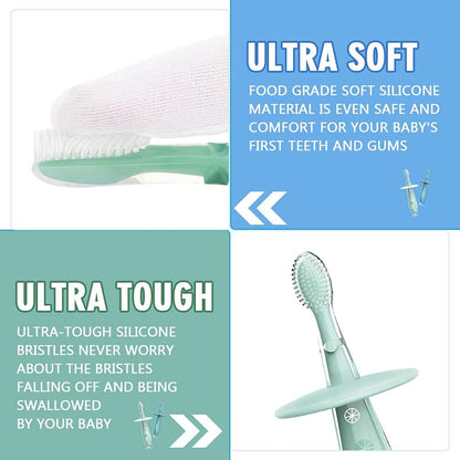 Baby Toothbrush with Suction Base - 2 Pack | Soft Silicone