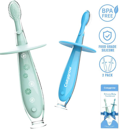 Baby Toothbrush with Suction Base - 2 Pack | Soft Silicone