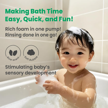 BabyCaptain Vegan Rice Baby Wash 13.52 oz – Tear-Free 2-in-1 Shampoo & Body for Newborns, Plant-Based Korean Skincare
