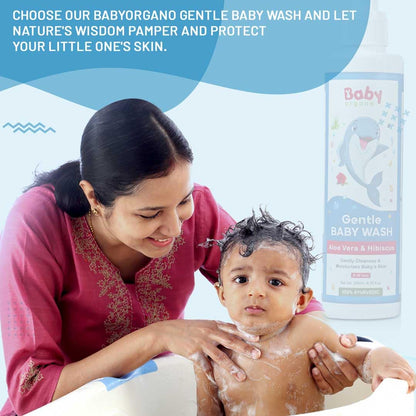 Babyorgano Baby Body Wash 200ml – Aloe Vera, Hibiscus & Neem | Tear-Free for Kids | Paraben Free | FDCA Approved
