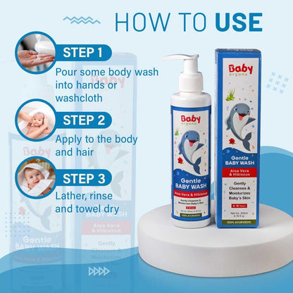 Babyorgano Baby Body Wash 200ml – Aloe Vera, Hibiscus & Neem | Tear-Free for Kids | Paraben Free | FDCA Approved