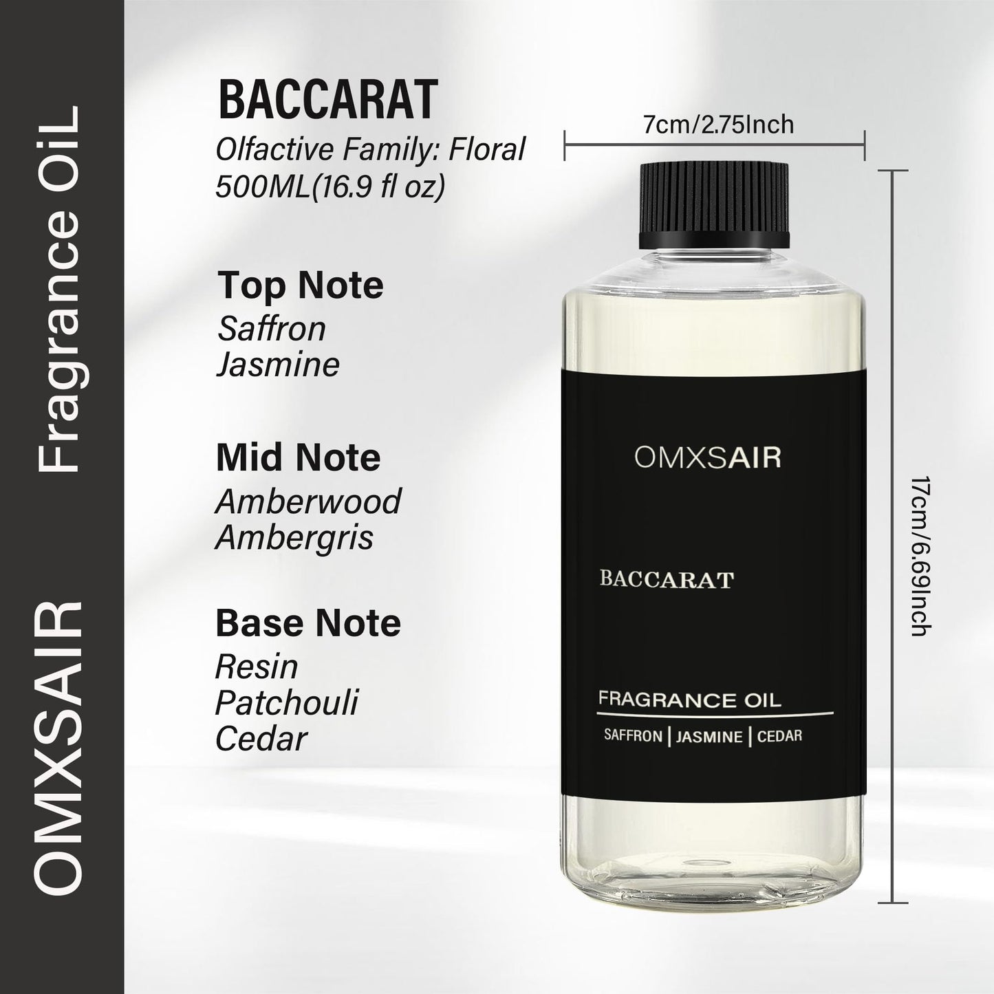 Baccarat Hotel Diffuser Oil 17.6 fl oz (500ml) – Luxury Scented Diffuser Oil, Saffron, Cedar & Ambergris