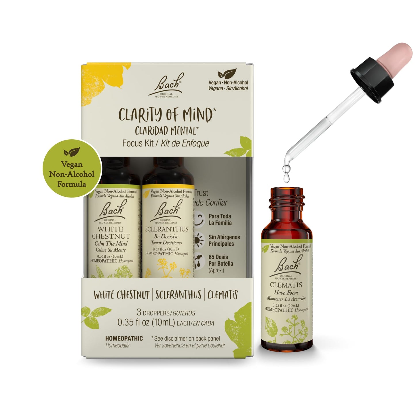Bach Original Flower Remedies - Clarity Of Mind Trio Kit (Non-Alcohol, 3 x 10mL)