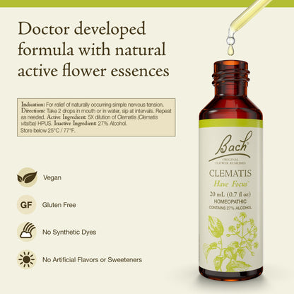 Bach Clematis Original Flower Remedies – Have Focus – 20mL Dropper