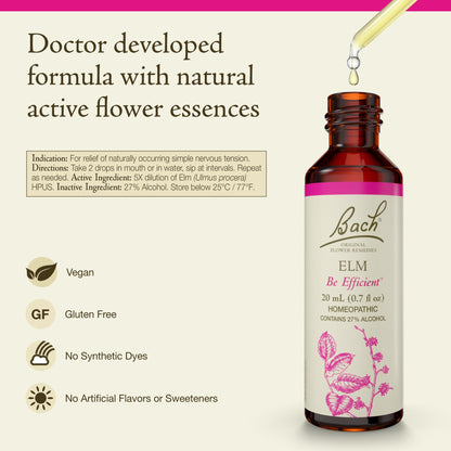 Bach Elm Original Flower Remedies – Be Efficient & Emotional Balance (20mL)