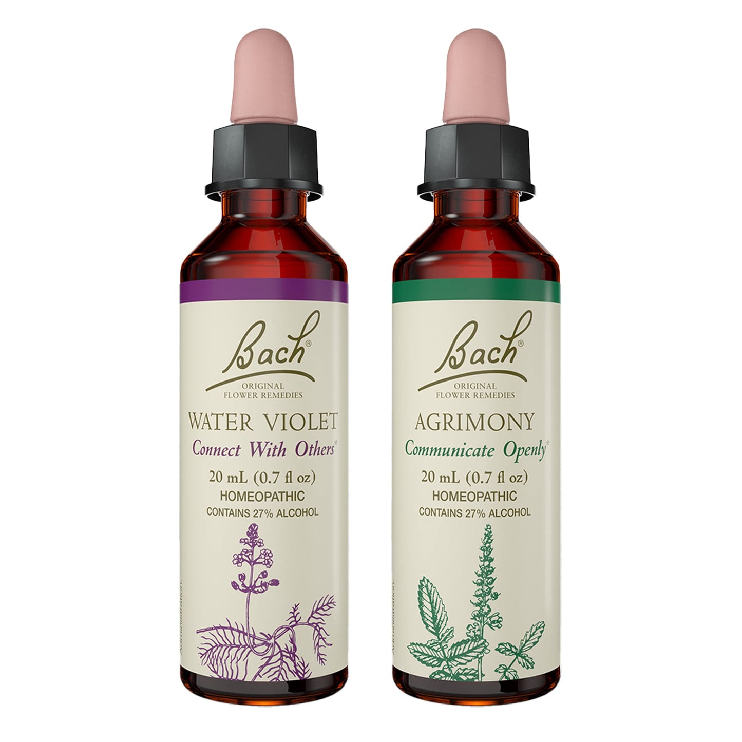 Bach Original Flower Remedies 2-Pack: Open Up to Others (Agrimony & Water Violet) – Vegan 20mL x2