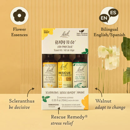 Bach Original Flower Remedies Ready To Go Trio Kit – Travel Stress (Non-Alcohol, Vegan) – 3 x 10mL