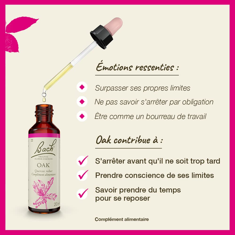 Bach Original Flower Remedies Oak - Restore Endurance | 20mL Dropper | Vegan, Gluten Free, Sugar Free
