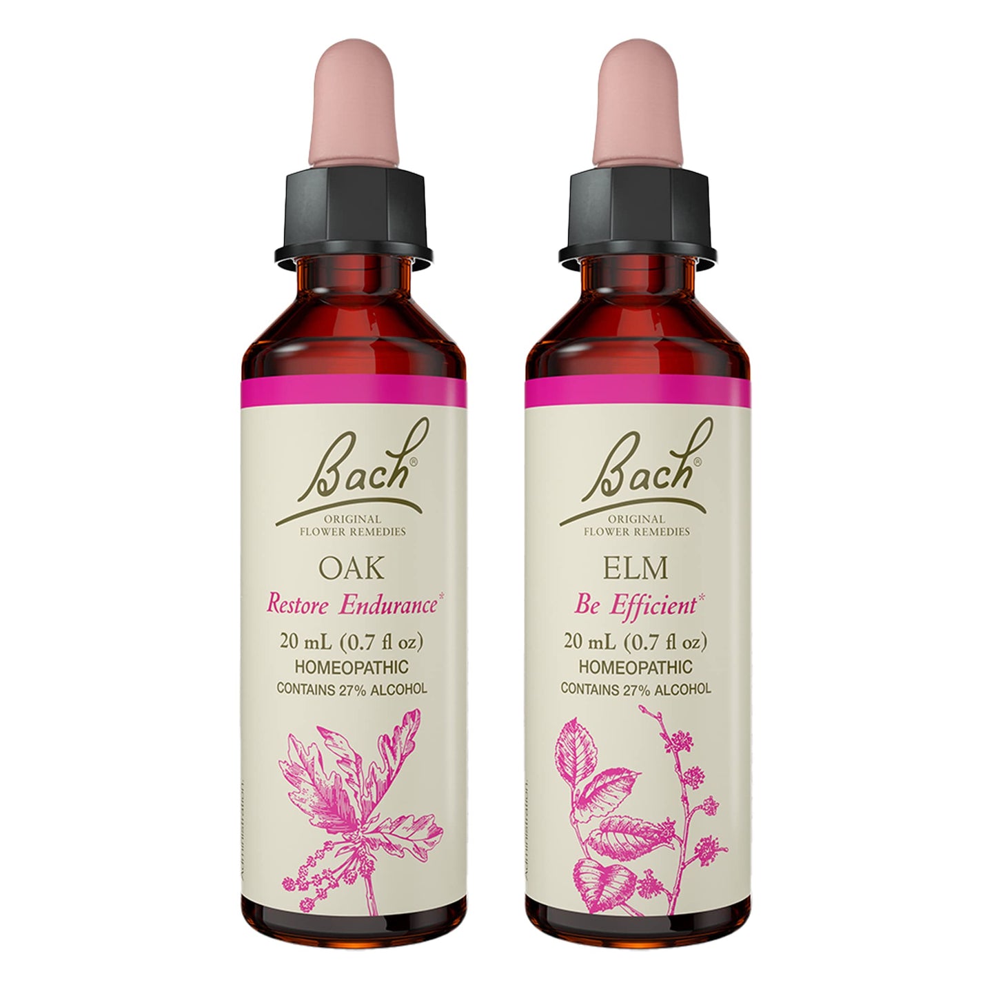 Bach Original Flower Remedies 2-Pack – Elm & Oak (20mL Droppers) | Vegan Homeopathic