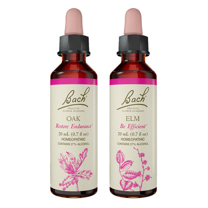 Bach Original Flower Remedies 2-Pack – Elm & Oak (20mL Droppers) | Vegan Homeopathic