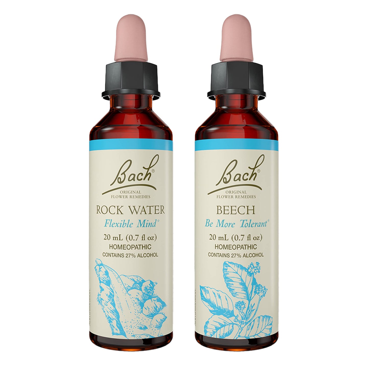 Bach Original Flower Remedies 2-Pack – Beech & Rock Water (Have Tolerance), 20mL Dropper x2 – Vegan