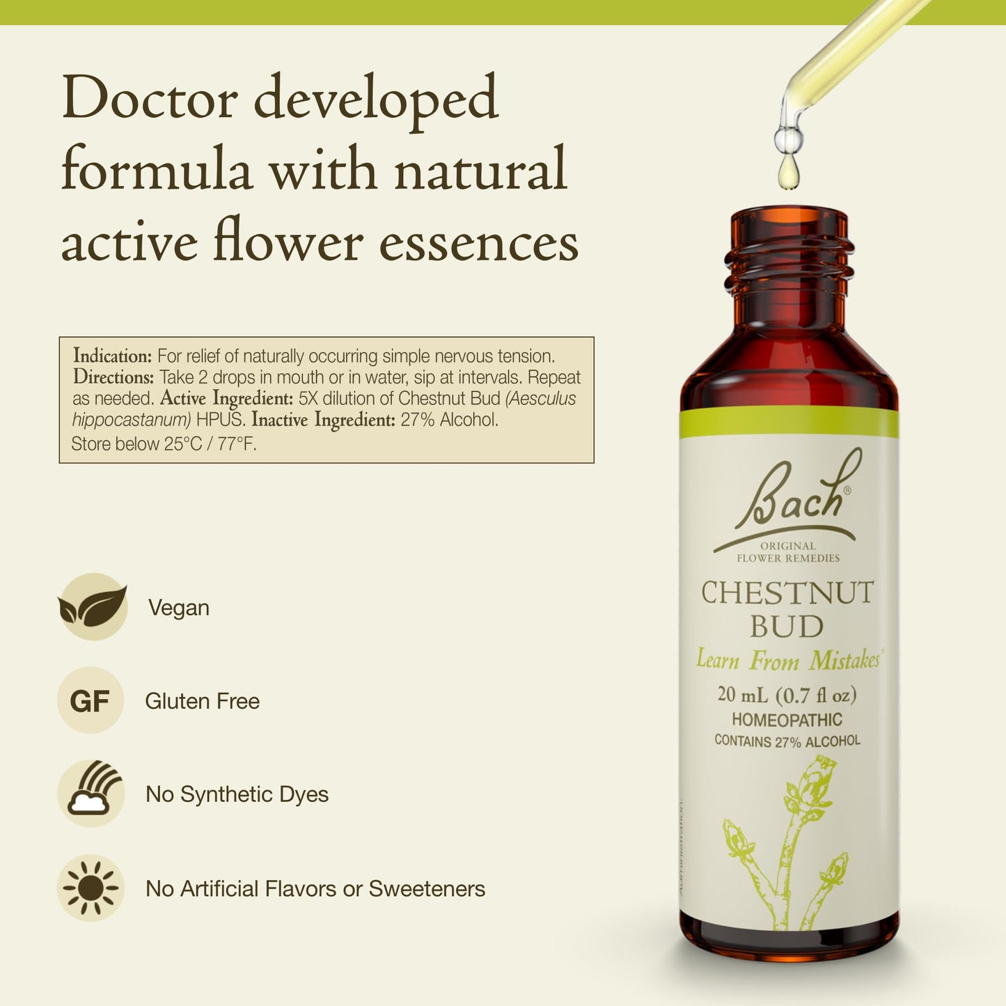 Bach Chestnut Bud Original Flower Remedy – Learn from Mistakes | Emotional Balance | 20mL Dropper | Vegan, Gluten-Free, Sugar-Free