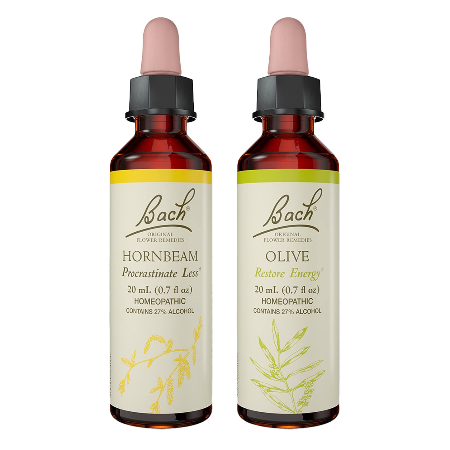 Bach Original Flower Remedies 2-Pack Be Mentally Alert – Olive & Hornbeam, 20mL Dropper (Vegan)