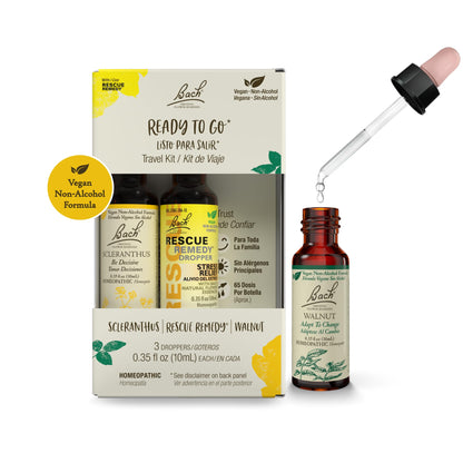 Bach Original Flower Remedies Ready To Go Trio Kit – Travel Stress (Non-Alcohol, Vegan) – 3 x 10mL