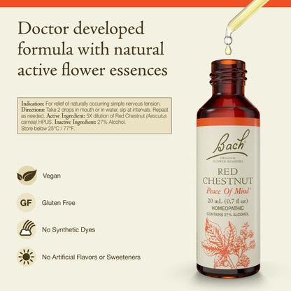 Bach Red Chestnut – Peace of Mind | Natural Homeopathic Flower Remedy (20 mL Dropper)