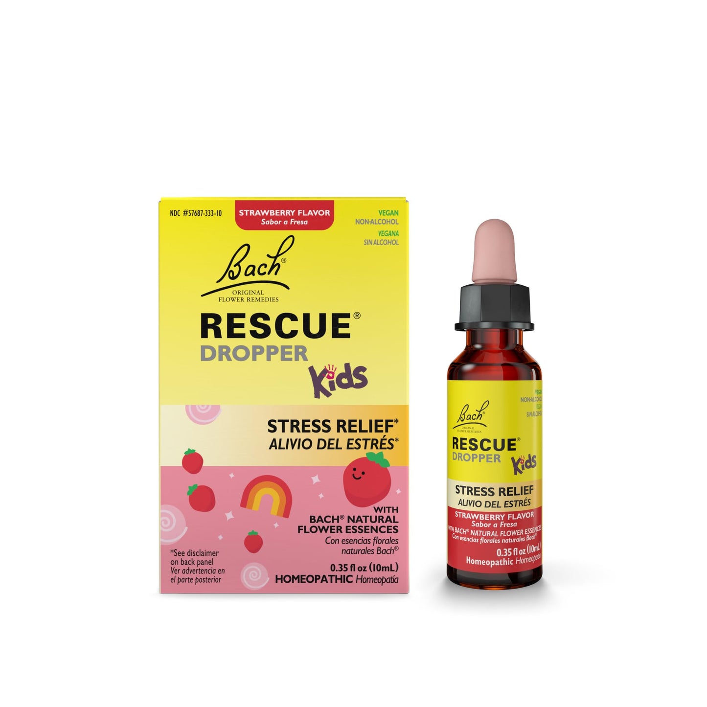Bach RESCUE Kids Dropper – Strawberry Flavor, Stress Relief for Children (10 mL) – Homeopathic Flower Essences