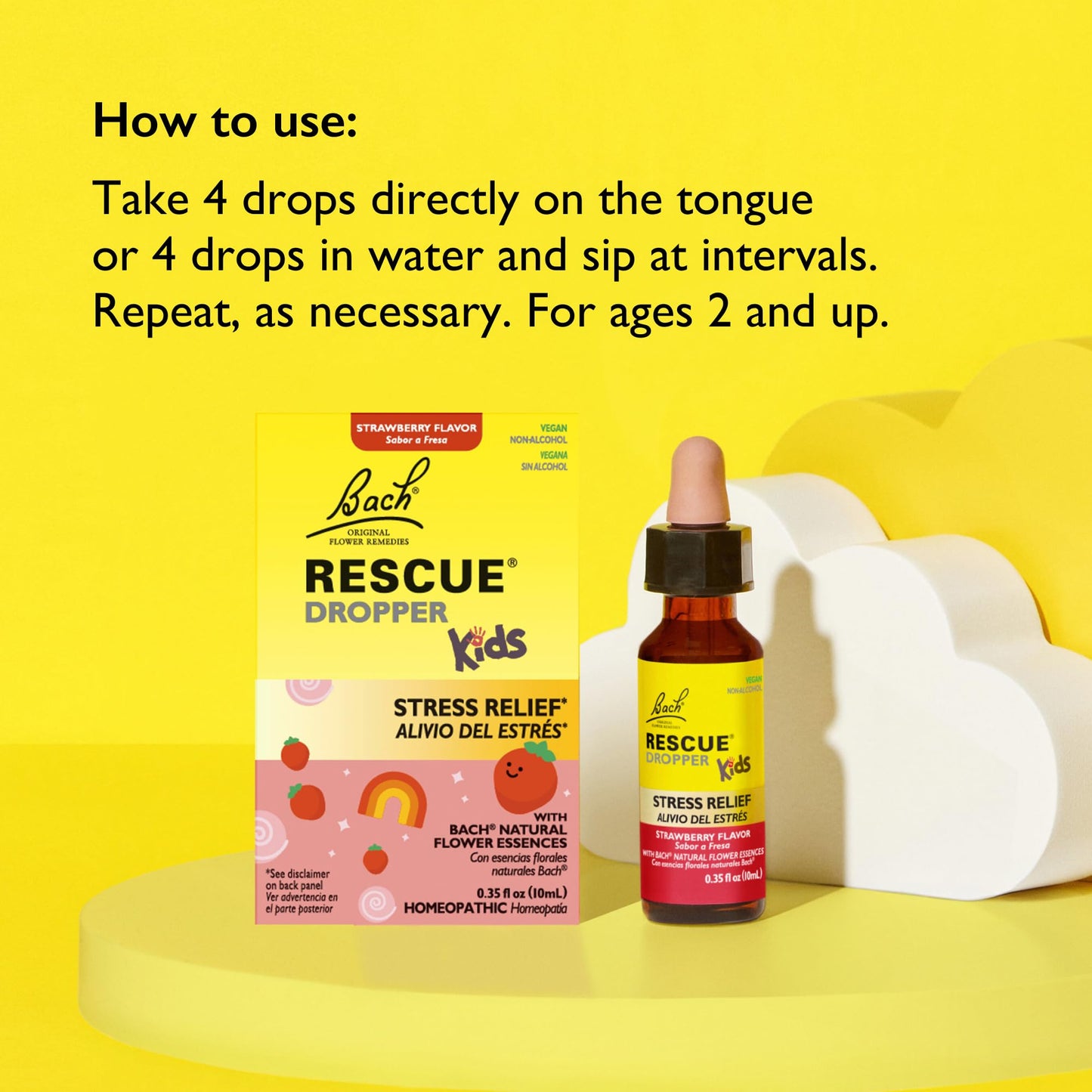 Bach RESCUE Kids Dropper – Strawberry Flavor, Stress Relief for Children (10 mL) – Homeopathic Flower Essences