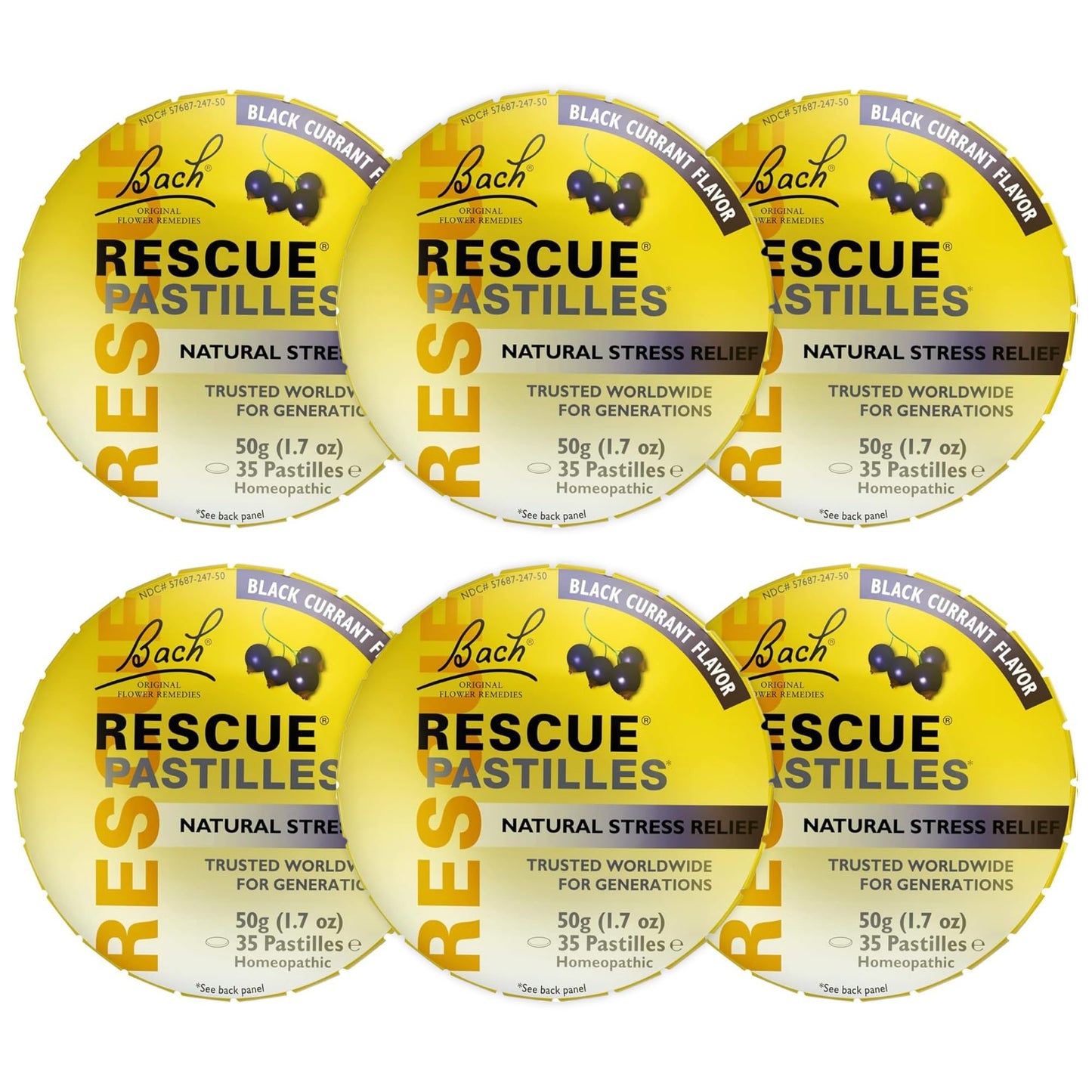 Bach Rescue Pastilles Blackcurrant 50 g – Pack of 6