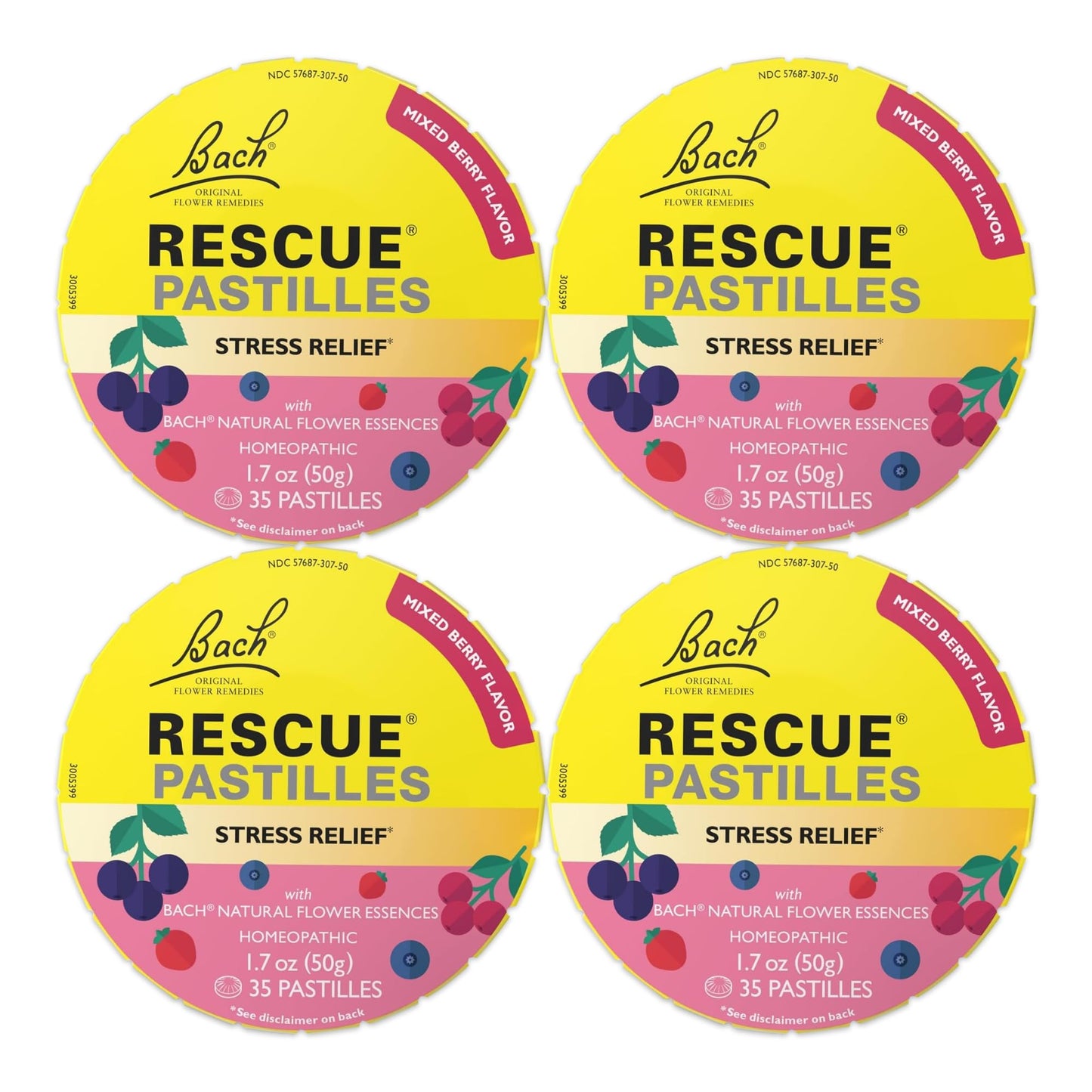 Bach Rescue Pastilles - Mixed Berry (4-Pack) | Homeopathic Lozenges