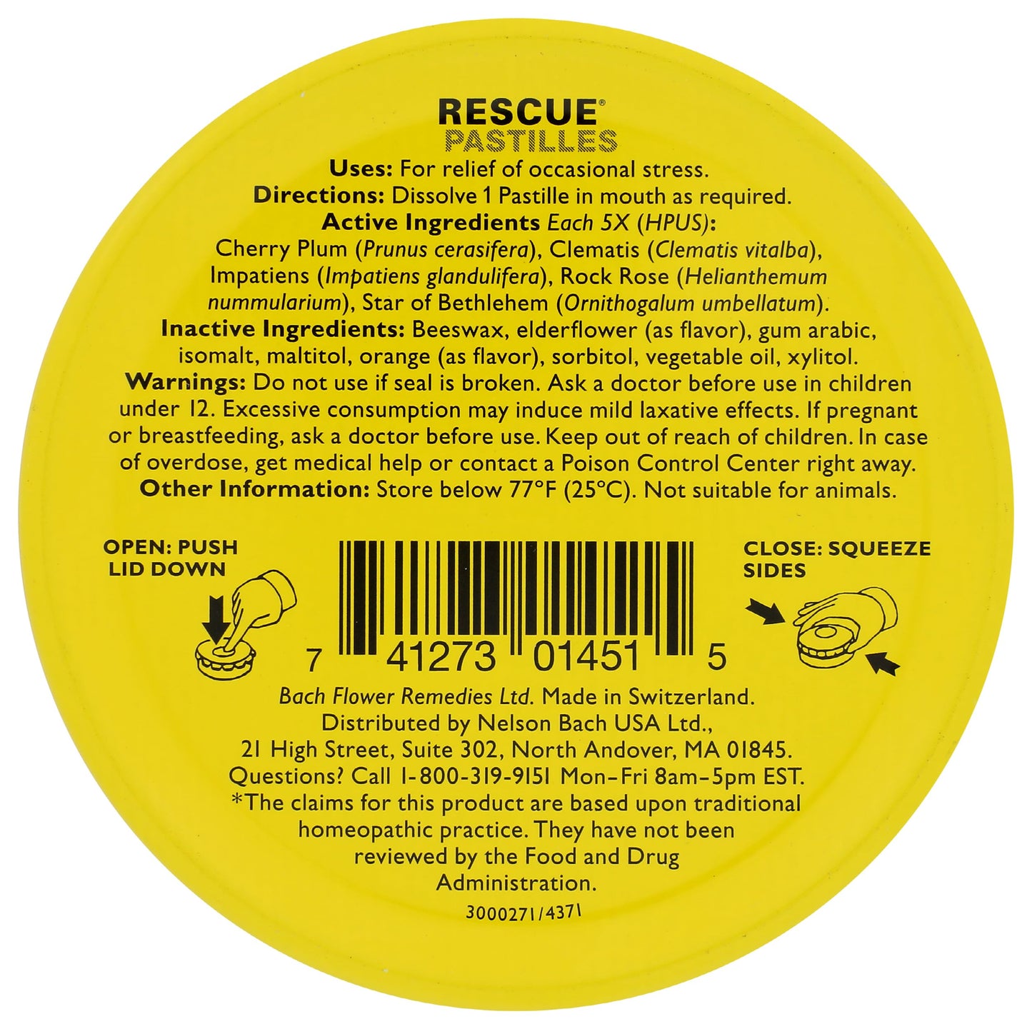 Bach Rescue Pastilles Orange Elderflower, 1.7 oz | Natural Stress Relief